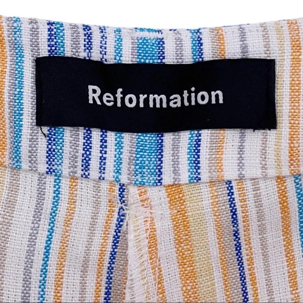 NWT REFORMATION Striped Wide Leg Linen Pants Sz 12